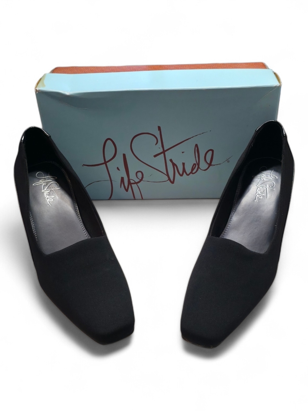 Life Stride Black Square-Toe Slip-On Heels